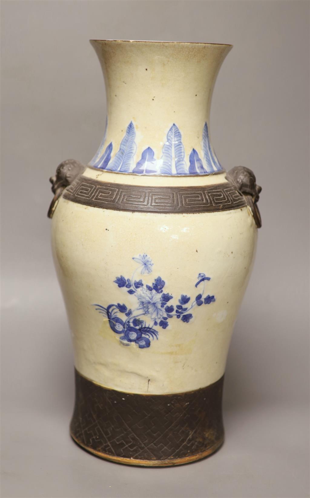 A 19th century Chinese blue and white crackle glaze vase, height 42.5cm